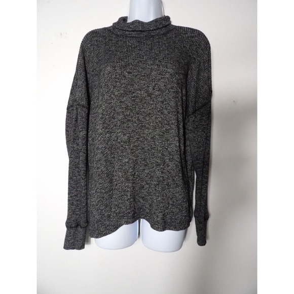 J. Crew Large Mock Turtle Neck Sweater Supersoft Black Marl Viscose Poly Comfy - Picture 2 of 9
